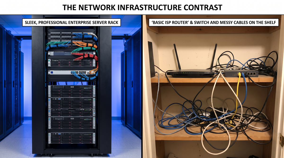 Enterprise Network Rack vs ISP Modem